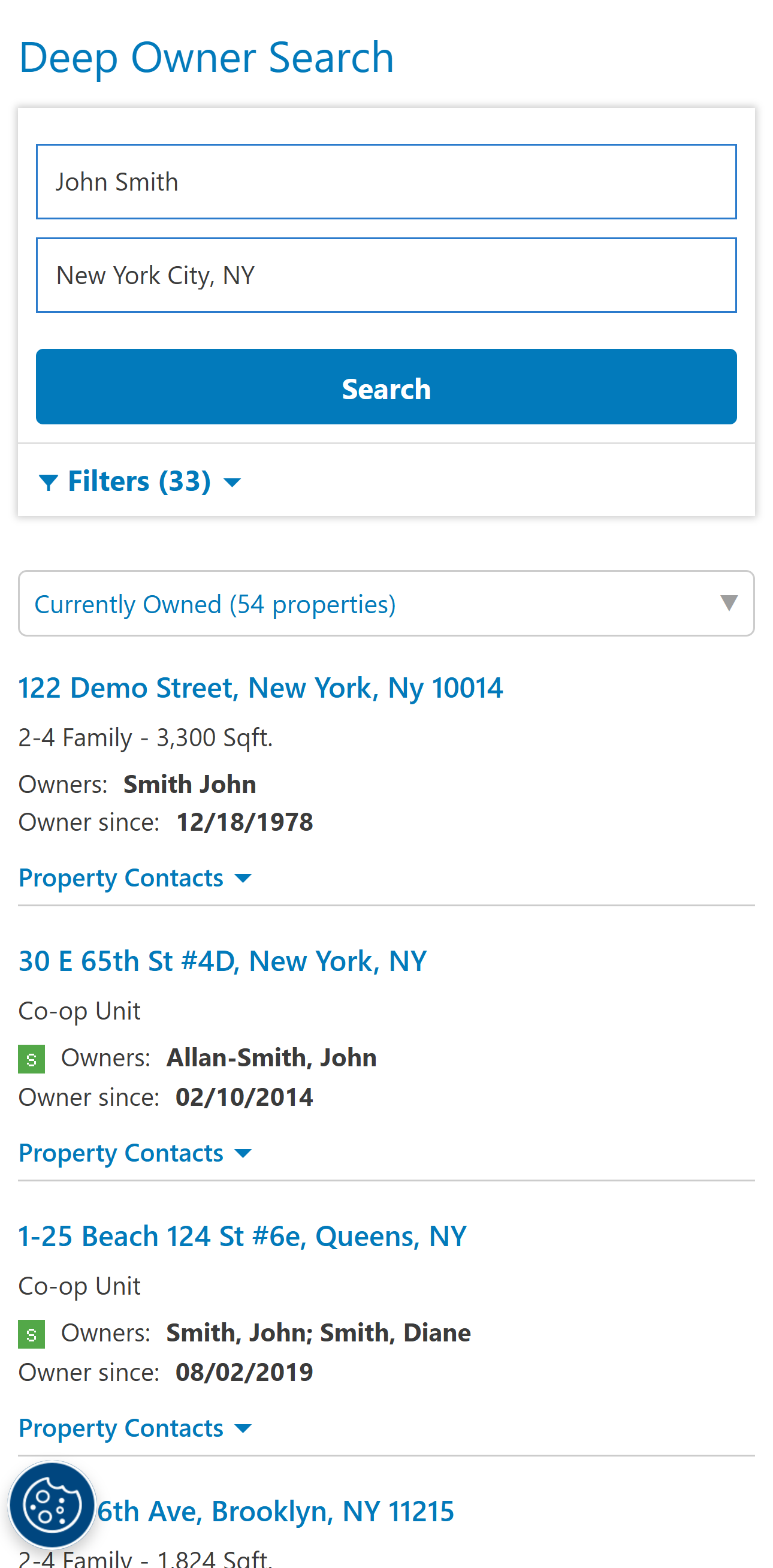 Deep Owner Search mobile results for John Smith