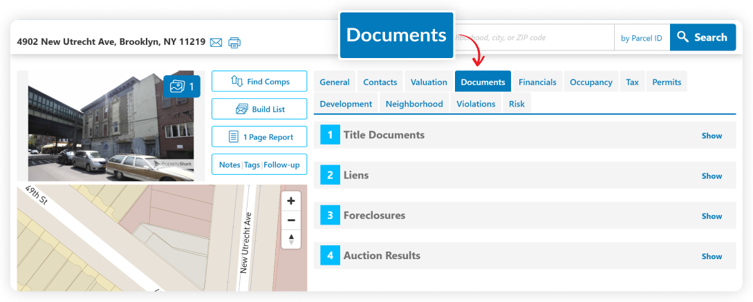 Documents tab showing public records overview